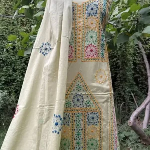 3 Piece-Classic Hand Embroidered Balochi Beige Suit