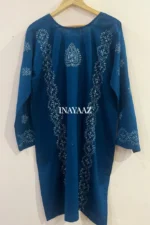 hand embroidered teal blue chikan kari 3 piece lawn and silk dress