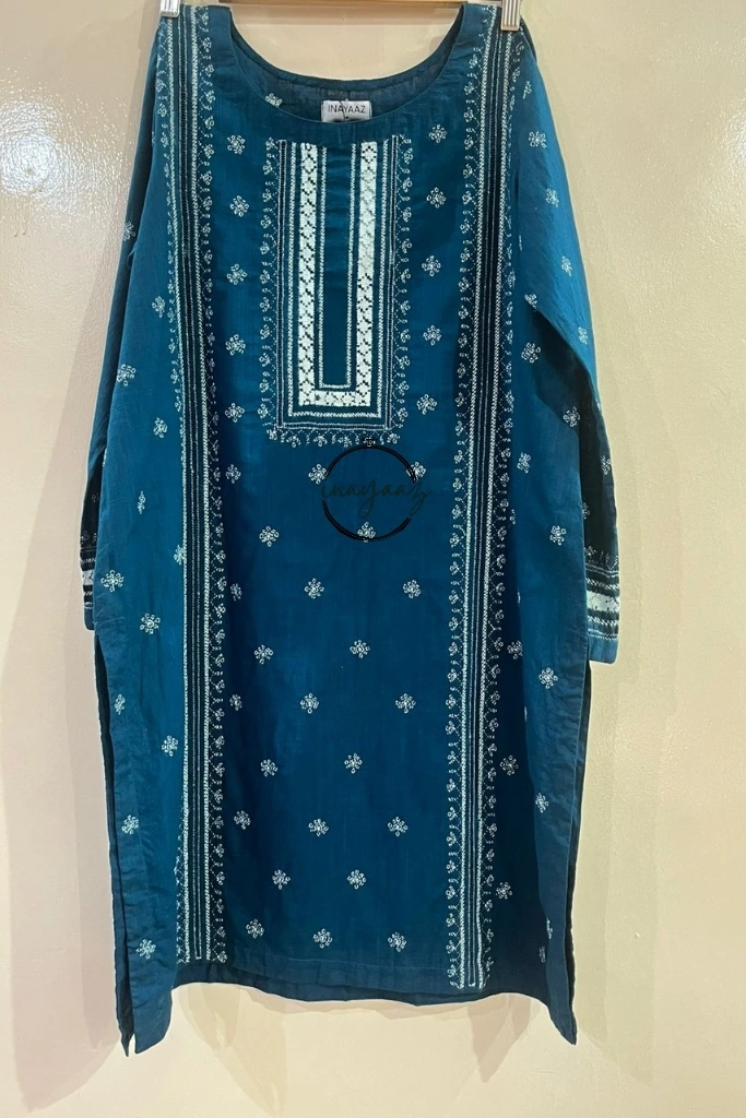 teal blue tarkashi and chikankari