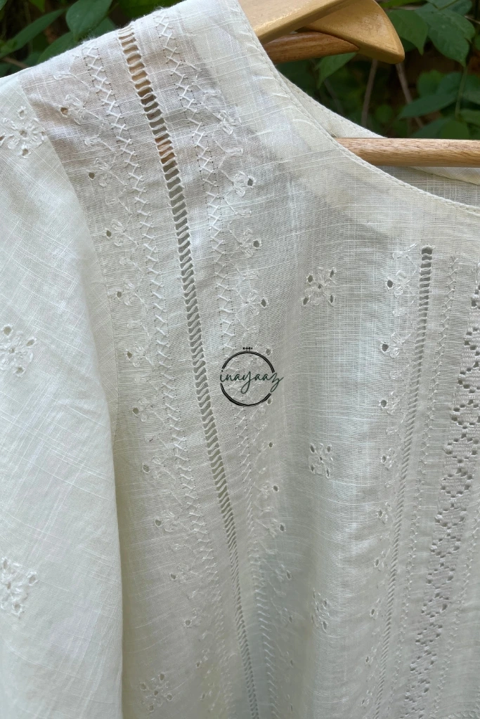 off-white tarkashi and chikankaari dress